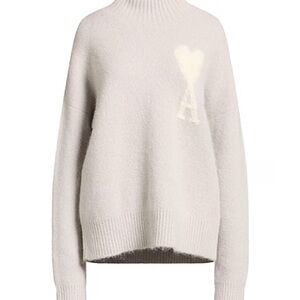 Men's Cream Turtleneck Sweater with Heart Detail
